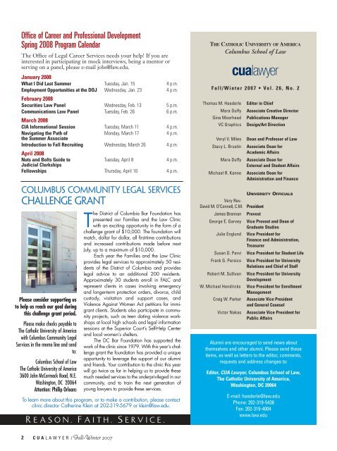 CUA Cover Winter 2005 final (Page 2) - Columbus School of Law