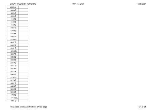 GREAT WESTERN RECORDS POP 45s LIST 11/05 - Rollercoaster ...