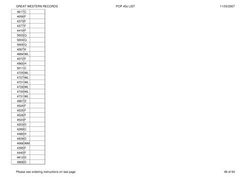 GREAT WESTERN RECORDS POP 45s LIST 11/05 - Rollercoaster ...