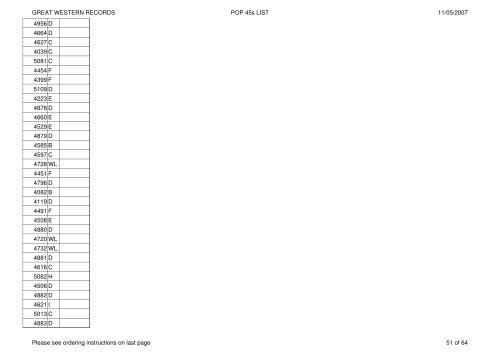 GREAT WESTERN RECORDS POP 45s LIST 11/05 - Rollercoaster ...