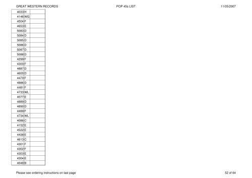 GREAT WESTERN RECORDS POP 45s LIST 11/05 - Rollercoaster ...