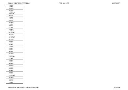 GREAT WESTERN RECORDS POP 45s LIST 11/05 - Rollercoaster ...