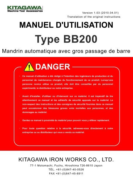 MANUEL D'UTILISATION Type BB200 - Kitagawa Europe