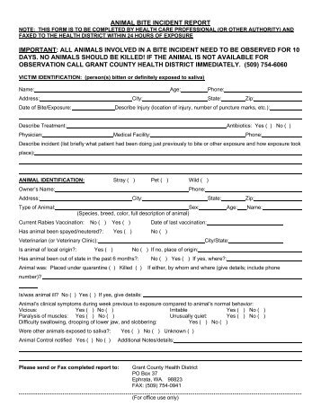 animal bite report form animal incident report
