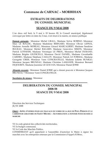 conseil municipal du 9 mai 2008 - Carnac