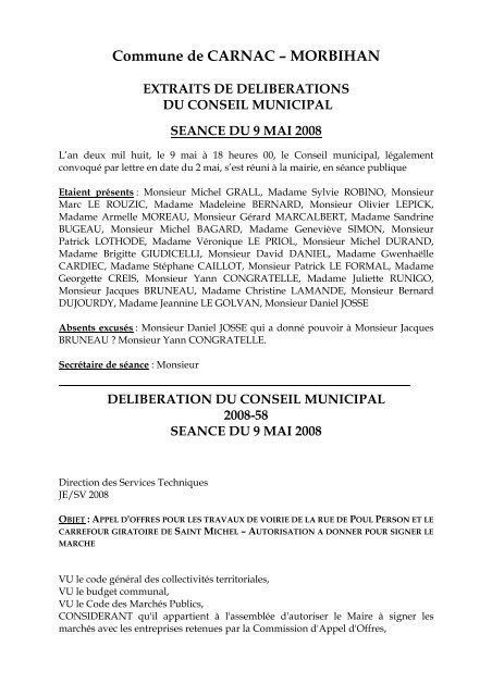 conseil municipal du 9 mai 2008 - Carnac