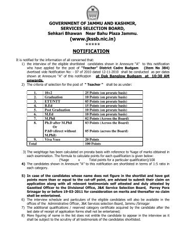 (www.jkssb.nic.in) NOTIFICATION - Official Website for J&K Services ...