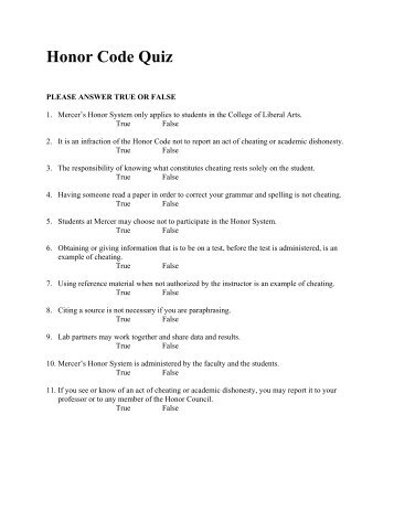 Honor Code Quiz