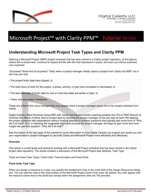 Using Microsoft Project with Clarity PPM - Tutorial ... - Digital Celerity