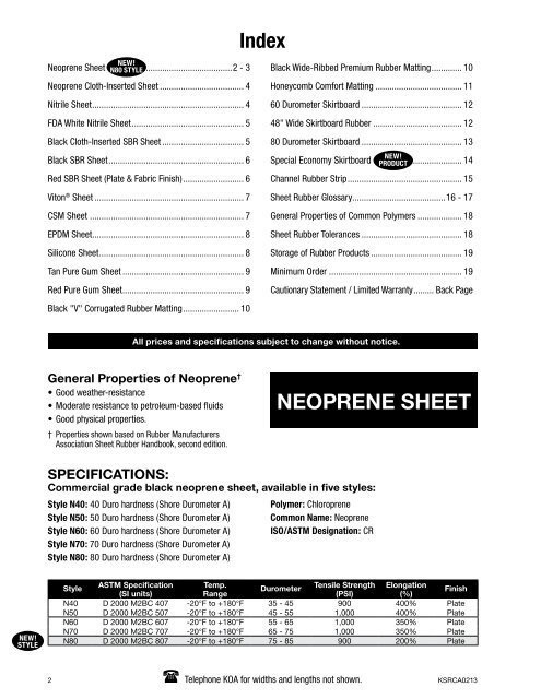 Industrial Sheet Rubber, Matting & Specialty Items Catalog