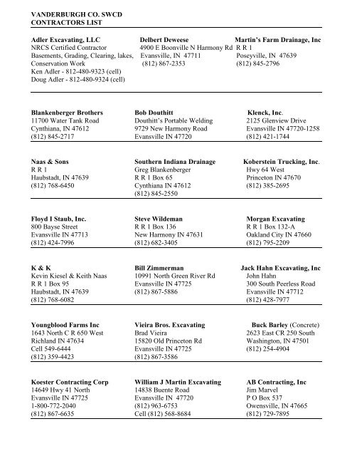 Contractor List