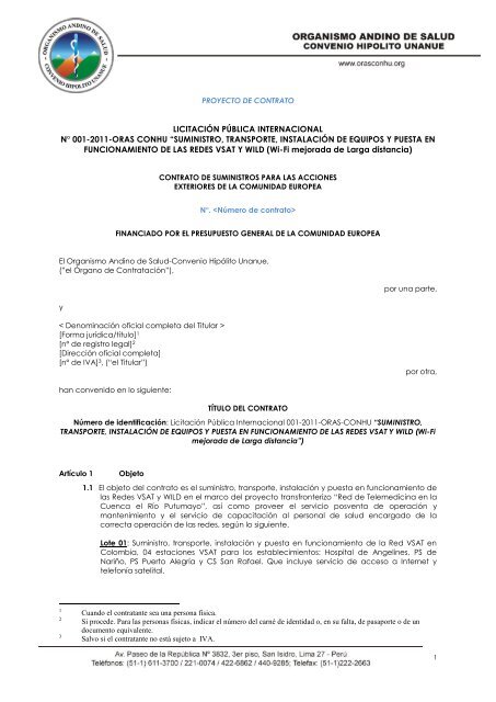 PROYECTO DE CONTRATO - Organismo Andino de Salud