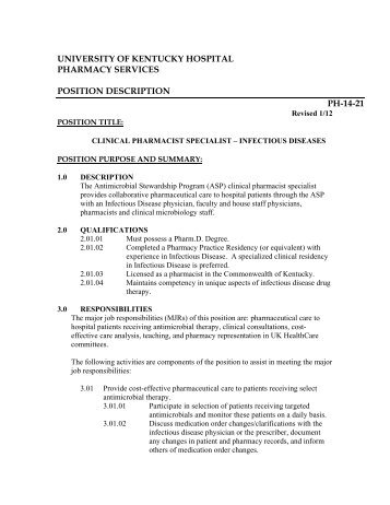 Clinical Pharmacist Specialist - Infectious Diseases - University of ...