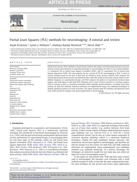 Partial Least Squares (PLS) methods for neuroimaging: A tutorial ...