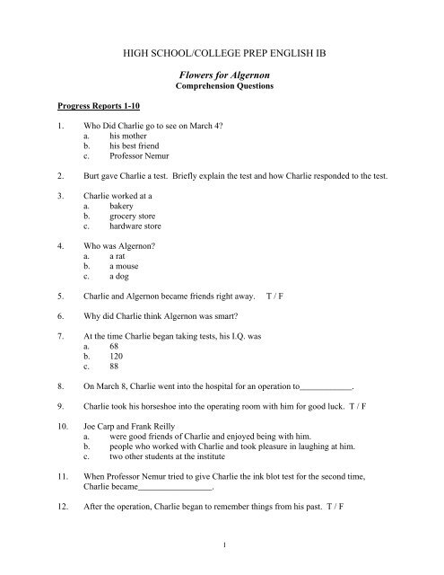 Flowers For Algernon Questions And Answers Pdf