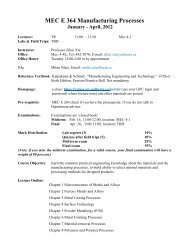 MEC E 364 Manufacturing Processes - University of Alberta