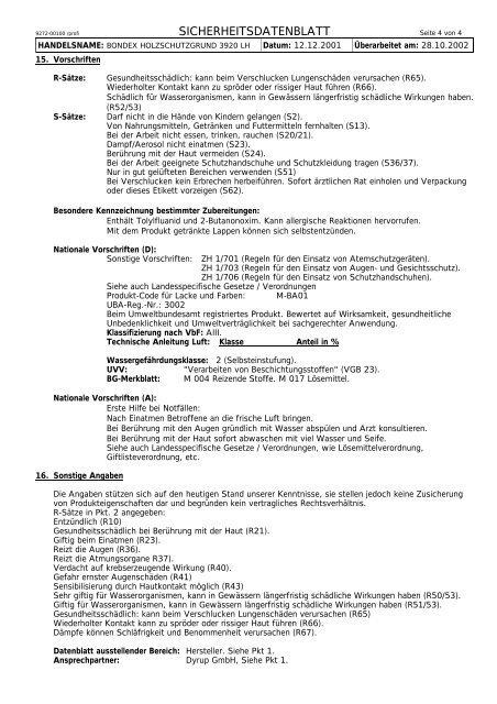 sicherheitsdatenblatt - Fachhandel Parkett August Denner GmbH