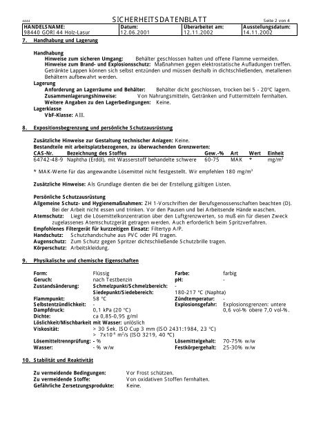 sicherheitsdatenblatt - Fachhandel Parkett August Denner GmbH