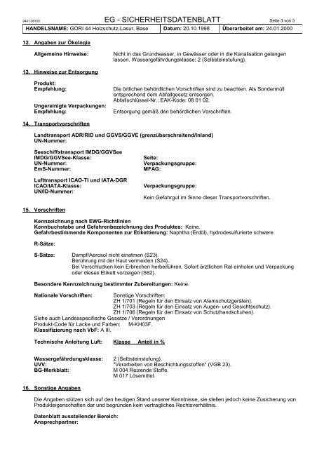 sicherheitsdatenblatt - Fachhandel Parkett August Denner GmbH