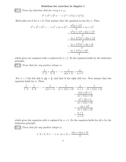 Solutions for exercises in chapter 1 E1.1 Prove by induction that for ...