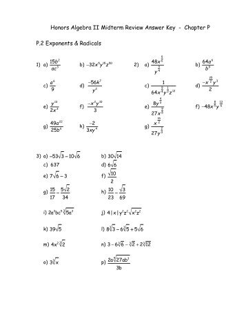 Honors Algebra II Midterm Review Answer Key - Chapter P P.2 ...