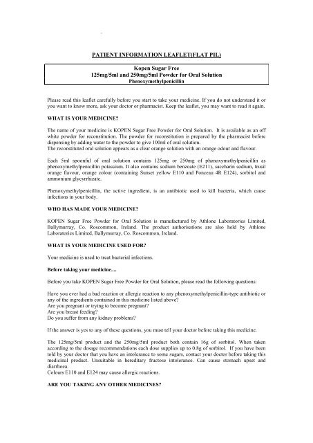 PATIENT INFORMATION LEAFLET(FLAT PIL) - Athlone Laboratories