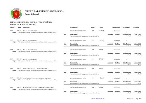 Empenhos Emitidos - MarÃ§o - PREFEITURA - MaringÃ¡