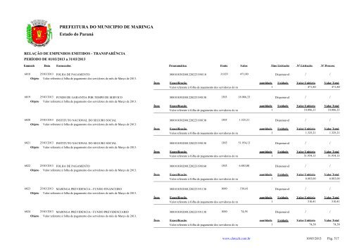 Empenhos Emitidos - MarÃ§o - PREFEITURA - MaringÃ¡