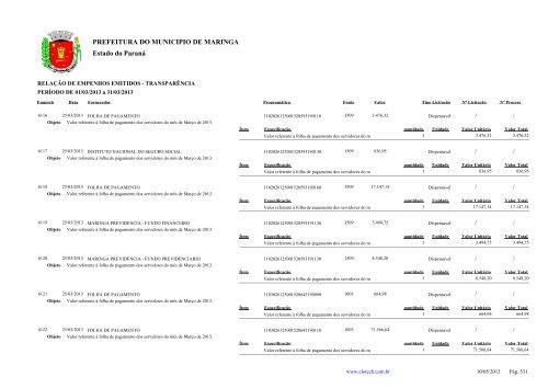 Empenhos Emitidos - MarÃ§o - PREFEITURA - MaringÃ¡