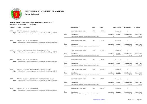 Empenhos Emitidos - MarÃ§o - PREFEITURA - MaringÃ¡