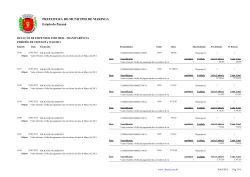 Empenhos Emitidos - MarÃ§o - PREFEITURA - MaringÃ¡