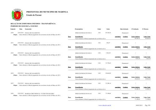 Empenhos Emitidos - MarÃ§o - PREFEITURA - MaringÃ¡