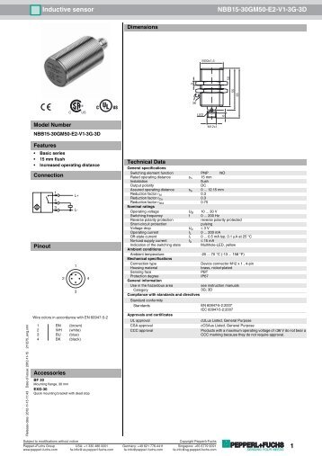 1 Inductive sensor NBB15-30GM50-E2-V1-3G-3D - Pepperl+Fuchs