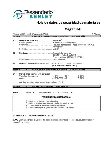 Hoja de datos de seguridad de materiales MagThioÂ® - Tessenderlo ...