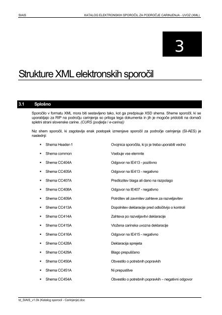 Katalog sporoÄil SIAIS, ver. 1.0 - Carinska uprava Republike Slovenije