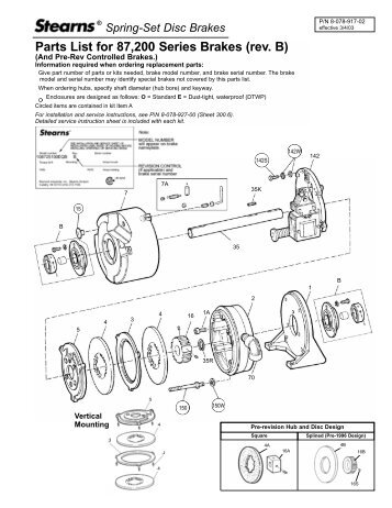 Parts List for 87,200 Series Brakes (rev. B) - A2ZInventory.com