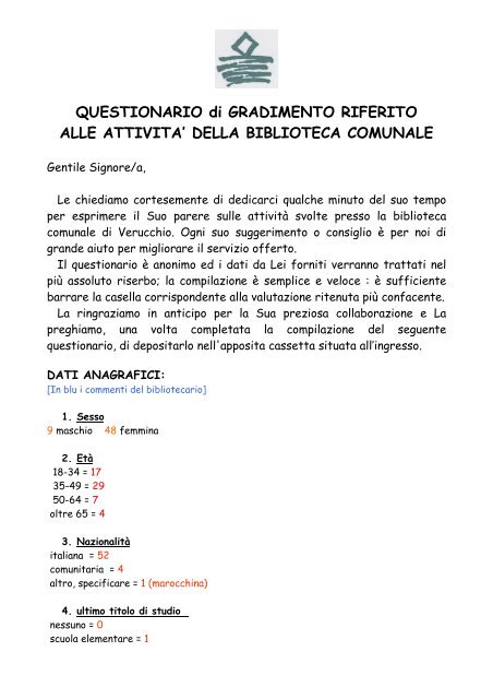QUESTIONARIO di GRADIMENTO RIFERITO ALLE ATTIVITA