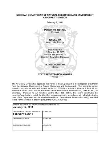 NSR Permit to Install Certificate - Department of Environmental Quality