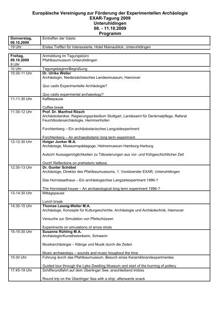 Programm der EXAR-Tagung in Unteruhldingen - Pfahlbaumuseum ...