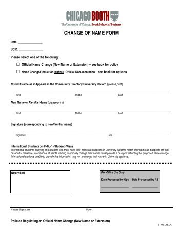 CHANGE OF NAME FORM - Chicago Booth Portal