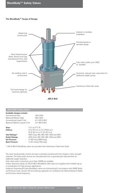 The styles JOS-E/JBS-E BlockBody Safety valves are ... - Askalon