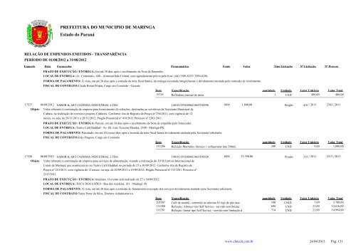 Empenhos Emitidos - Agosto - PREFEITURA - MaringÃ¡