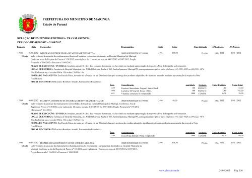 Empenhos Emitidos - Agosto - PREFEITURA - MaringÃ¡