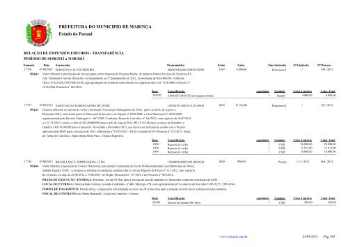 Empenhos Emitidos - Agosto - PREFEITURA - MaringÃ¡