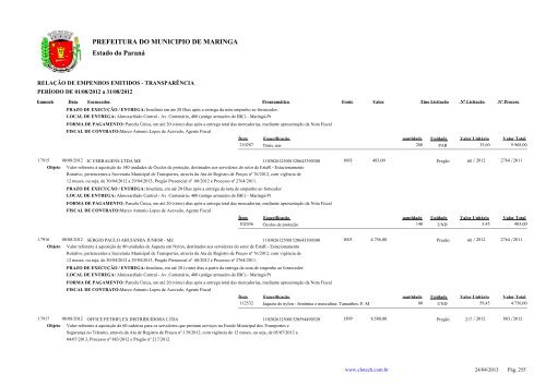 Empenhos Emitidos - Agosto - PREFEITURA - MaringÃ¡