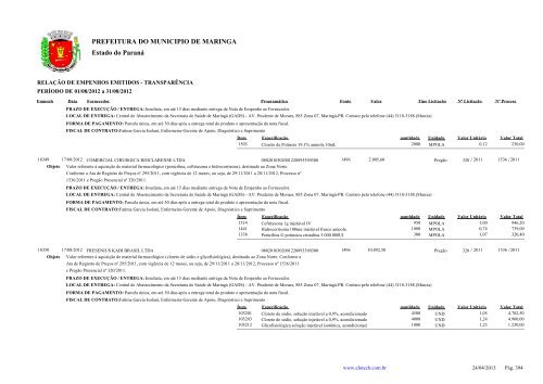 Empenhos Emitidos - Agosto - PREFEITURA - MaringÃ¡