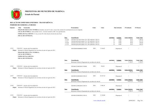 Empenhos Emitidos - Agosto - PREFEITURA - MaringÃ¡