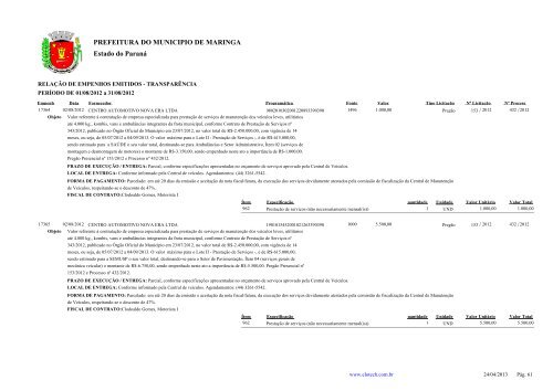 Empenhos Emitidos - Agosto - PREFEITURA - MaringÃ¡