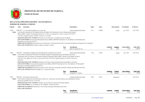 Empenhos Emitidos - Agosto - PREFEITURA - MaringÃ¡