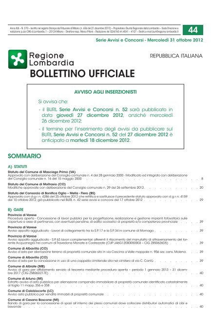 ELENCO AMMESSI - BURL n. 44 del 31 ottobre 2012 (2.8 MB) PDF